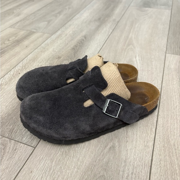 Birkenstock Shoes - Birkenstock Boston Suede Soft Footbed Shoes Dark Gray Size 40 W9,5